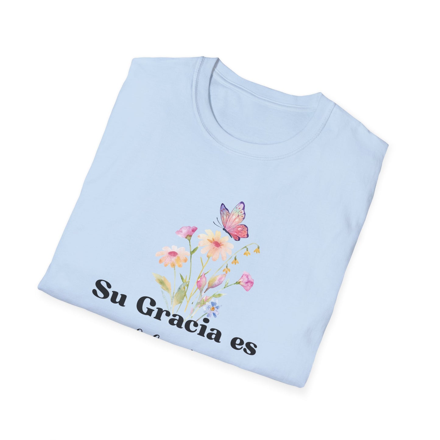 Su Gracia es Suficiente Unisex Softstyle T-Shirt, Inspirational Tee, Nature Lover Gift, Butterfly Shirt, Casual Outfit, Motivational Top