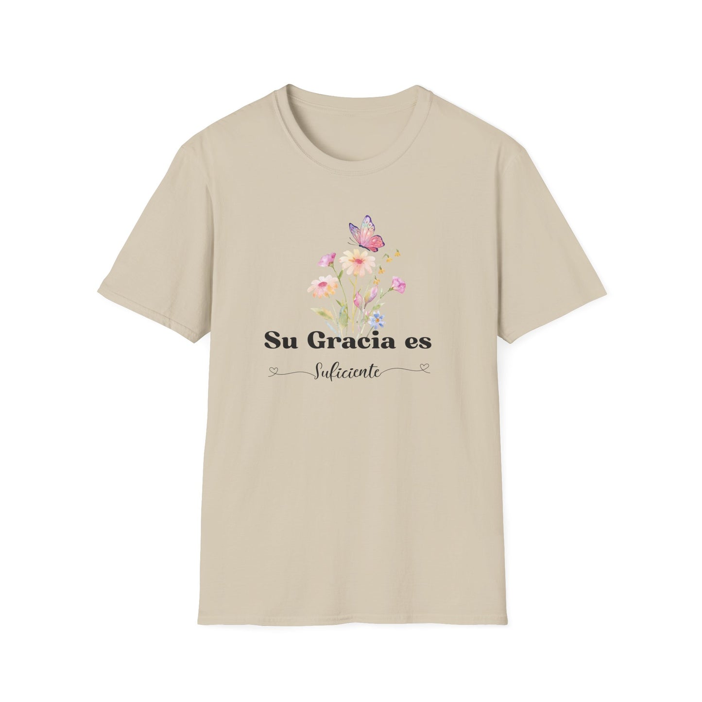 Su Gracia es Suficiente Unisex Softstyle T-Shirt, Inspirational Tee, Nature Lover Gift, Butterfly Shirt, Casual Outfit, Motivational Top