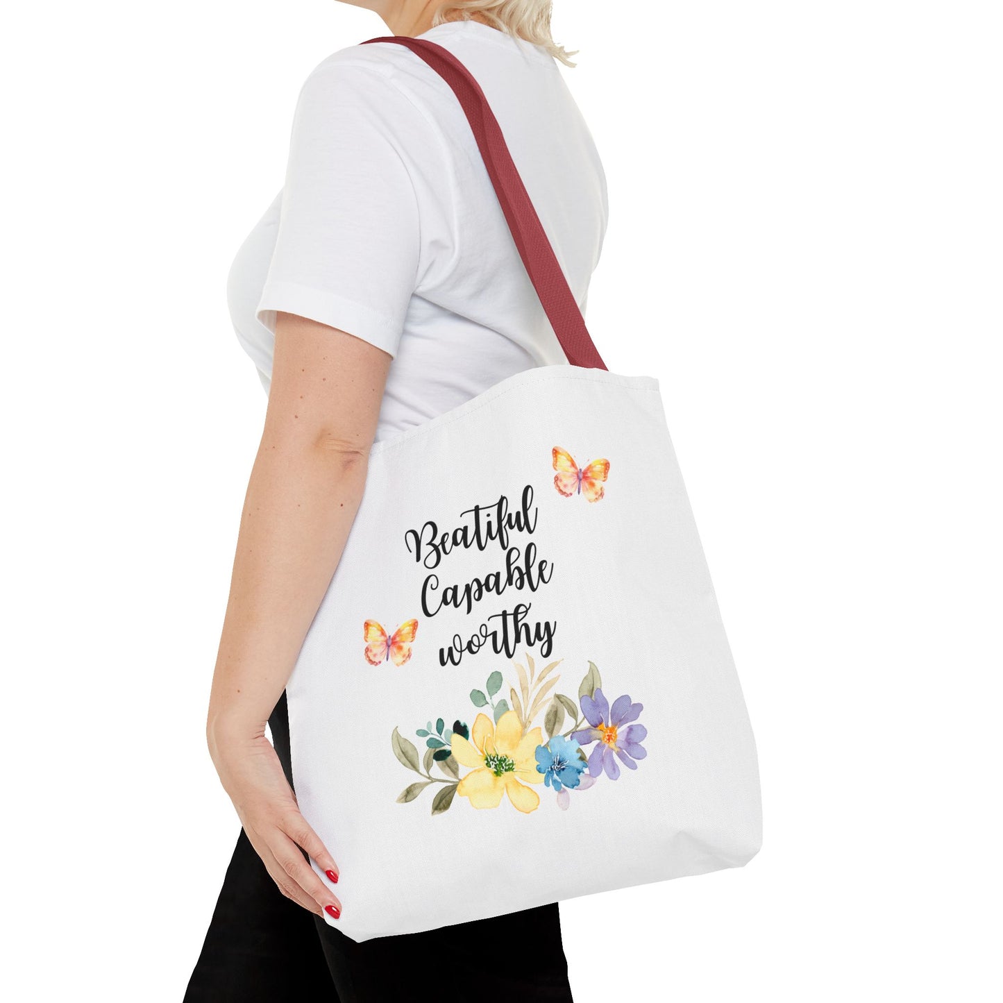 Beautiful Capable Worthy Floral Tote Bag