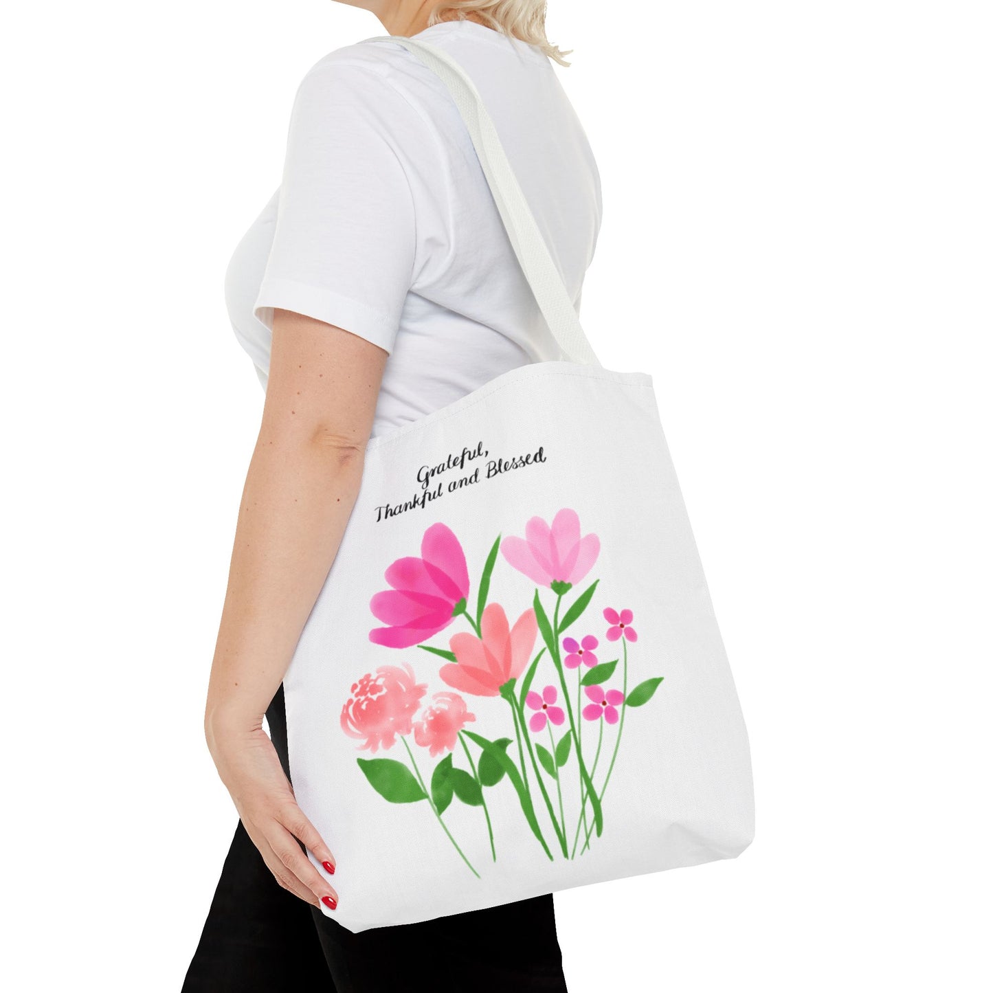 Grateful Floral Tote Bag - Thankful and Blessed Design
