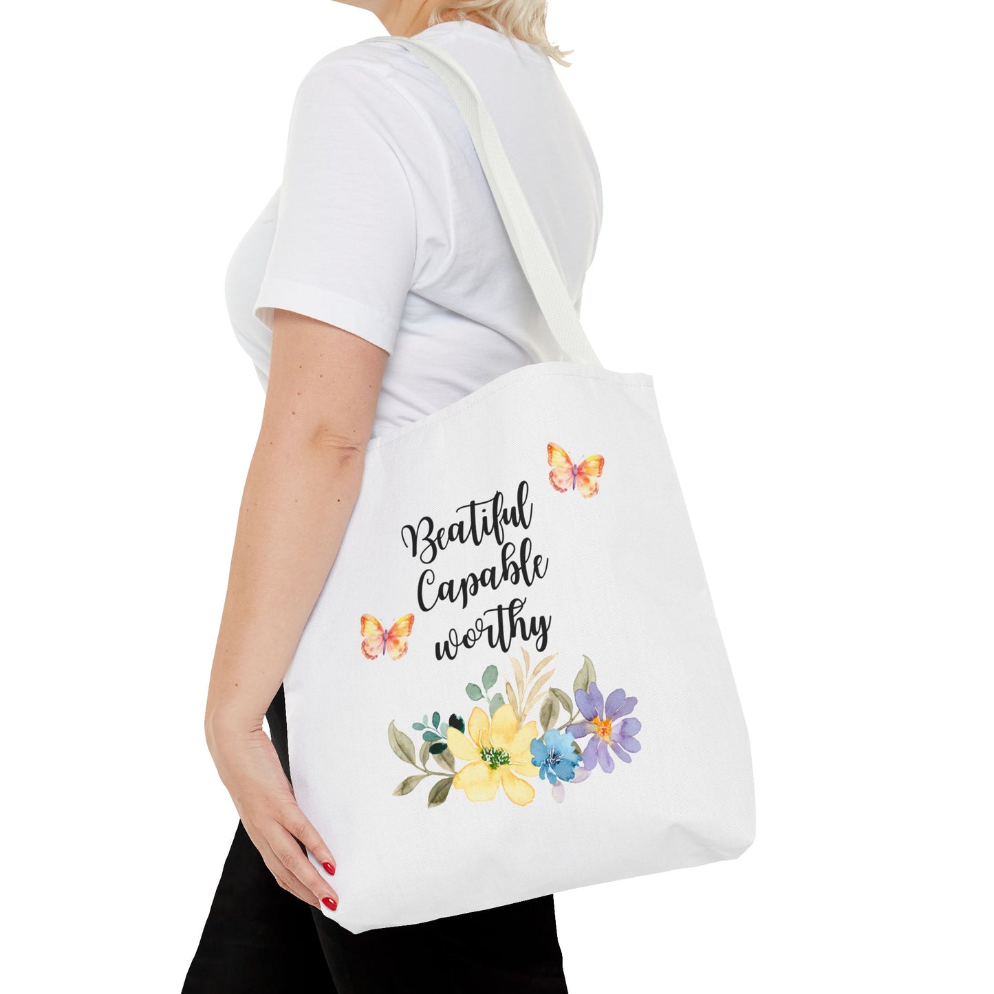 Beautiful Capable Worthy Floral Tote Bag
