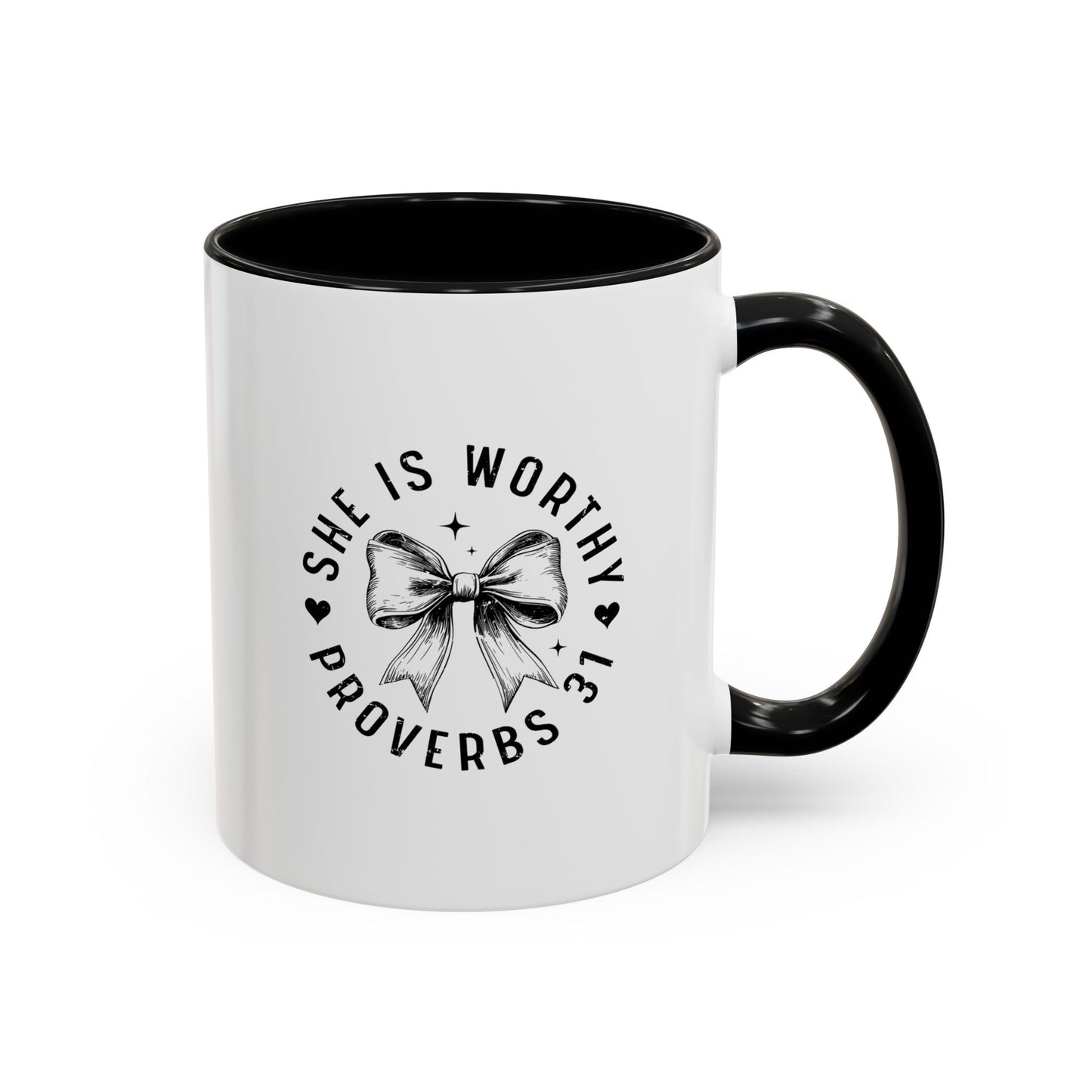 Proverbs 31 Inspirational Coffee Mug, Black Accent Cup, Gift for Her, Motivational Tea Mug, Christian Woman's Mug, Encouragement Gift