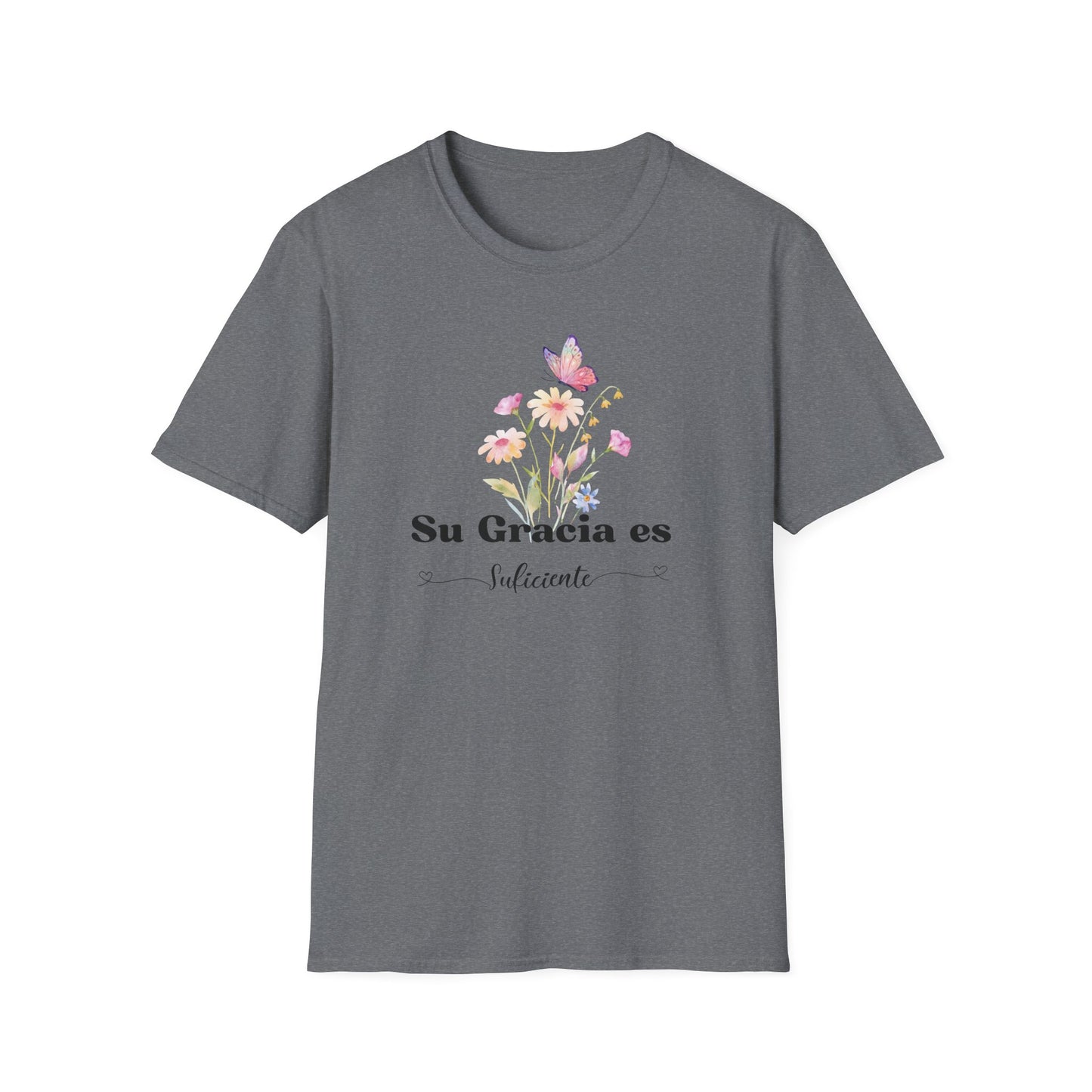 Su Gracia es Suficiente Unisex Softstyle T-Shirt, Inspirational Tee, Nature Lover Gift, Butterfly Shirt, Casual Outfit, Motivational Top