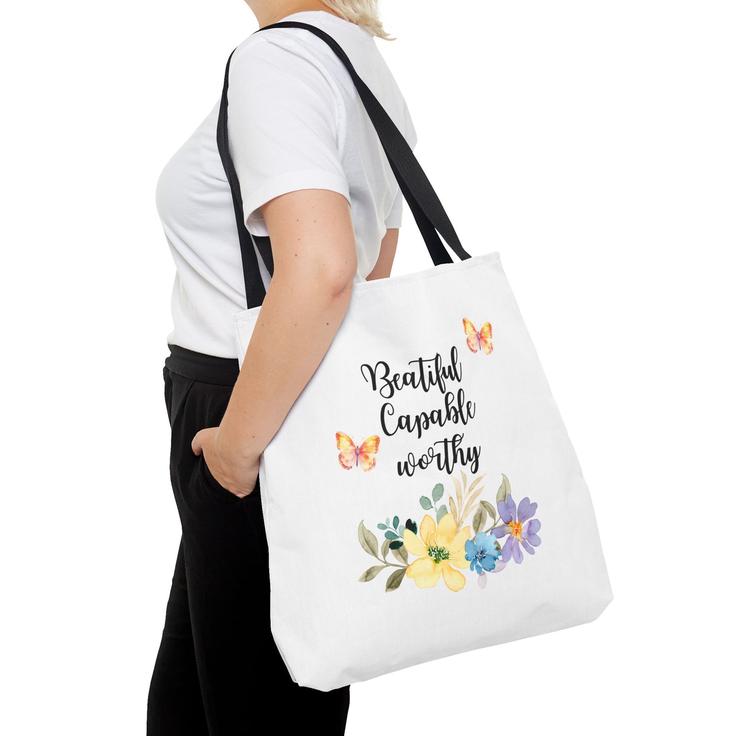 Beautiful Capable Worthy Floral Tote Bag