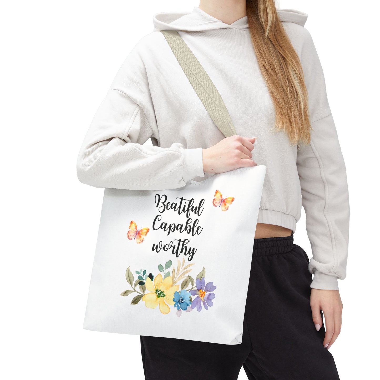 Beautiful Capable Worthy Floral Tote Bag