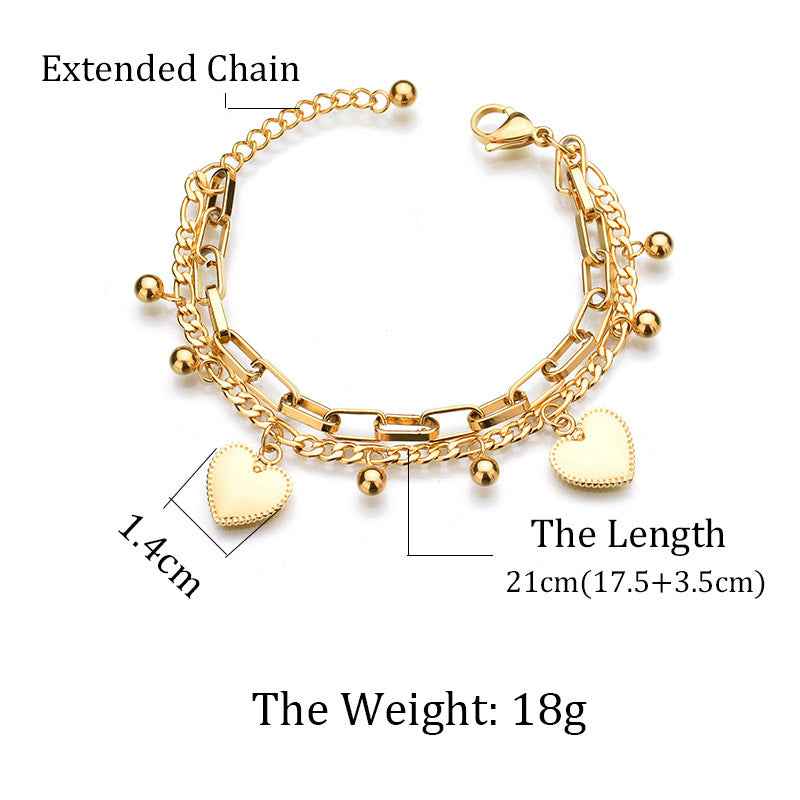 Pulsera Corazón Doble Capa Acero Inoxidable | Double Layer Heart Charm Bracelet for Women