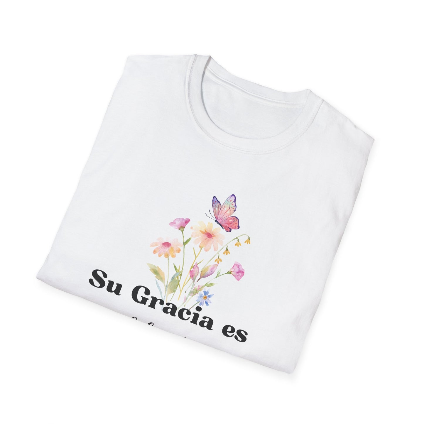 Su Gracia es Suficiente Unisex Softstyle T-Shirt, Inspirational Tee, Nature Lover Gift, Butterfly Shirt, Casual Outfit, Motivational Top