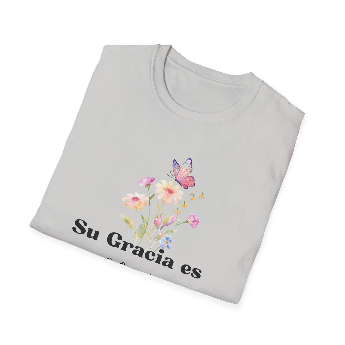 Su Gracia es Suficiente Unisex Softstyle T-Shirt, Inspirational Tee, Nature Lover Gift, Butterfly Shirt, Casual Outfit, Motivational Top