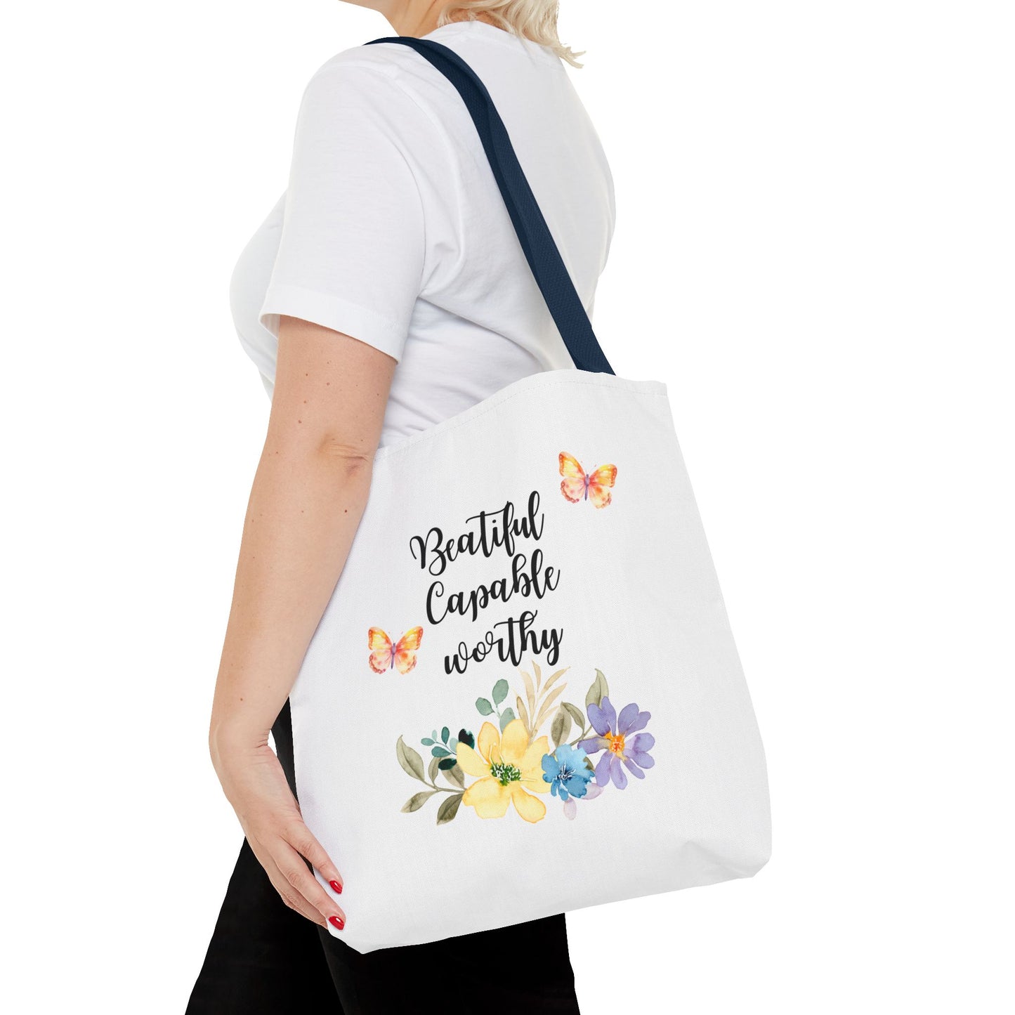 Beautiful Capable Worthy Floral Tote Bag
