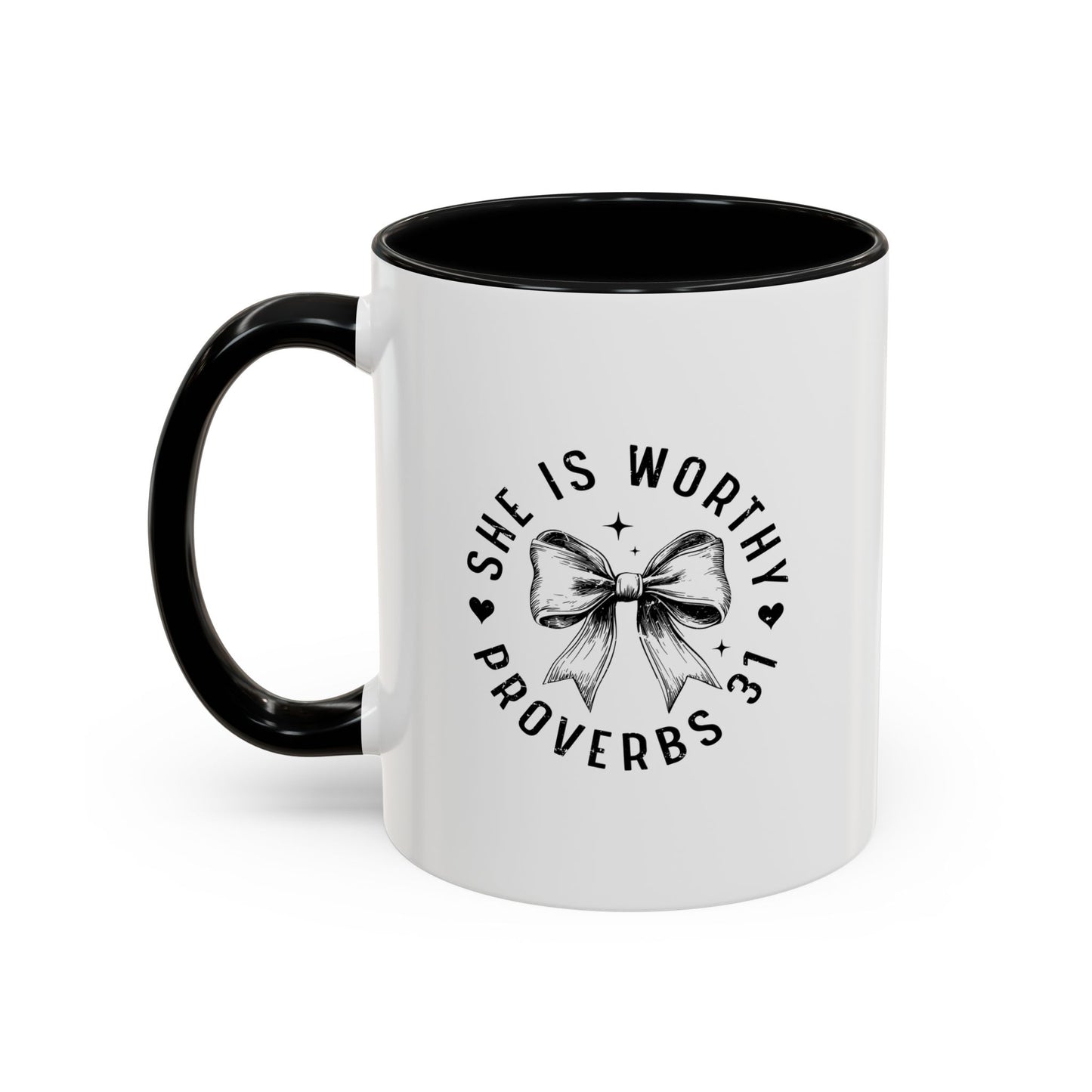 Proverbs 31 Inspirational Coffee Mug, Black Accent Cup, Gift for Her, Motivational Tea Mug, Christian Woman's Mug, Encouragement Gift