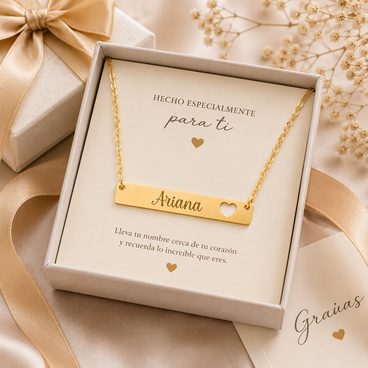 Collar Personalizado con Nombre en Acero Inoxidable Dorado | Custom Stainless Steel Name Bar Necklace for Women