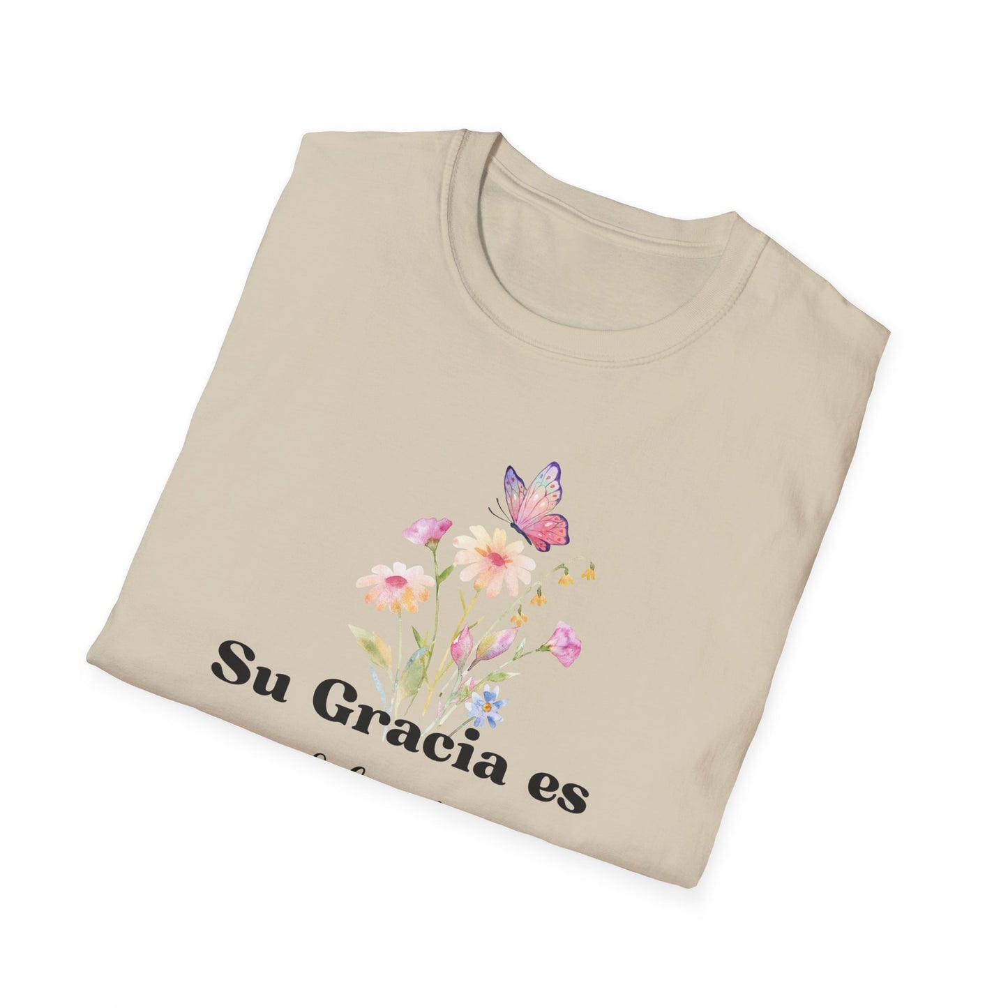Su Gracia es Suficiente Unisex Softstyle T-Shirt, Inspirational Tee, Nature Lover Gift, Butterfly Shirt, Casual Outfit, Motivational Top