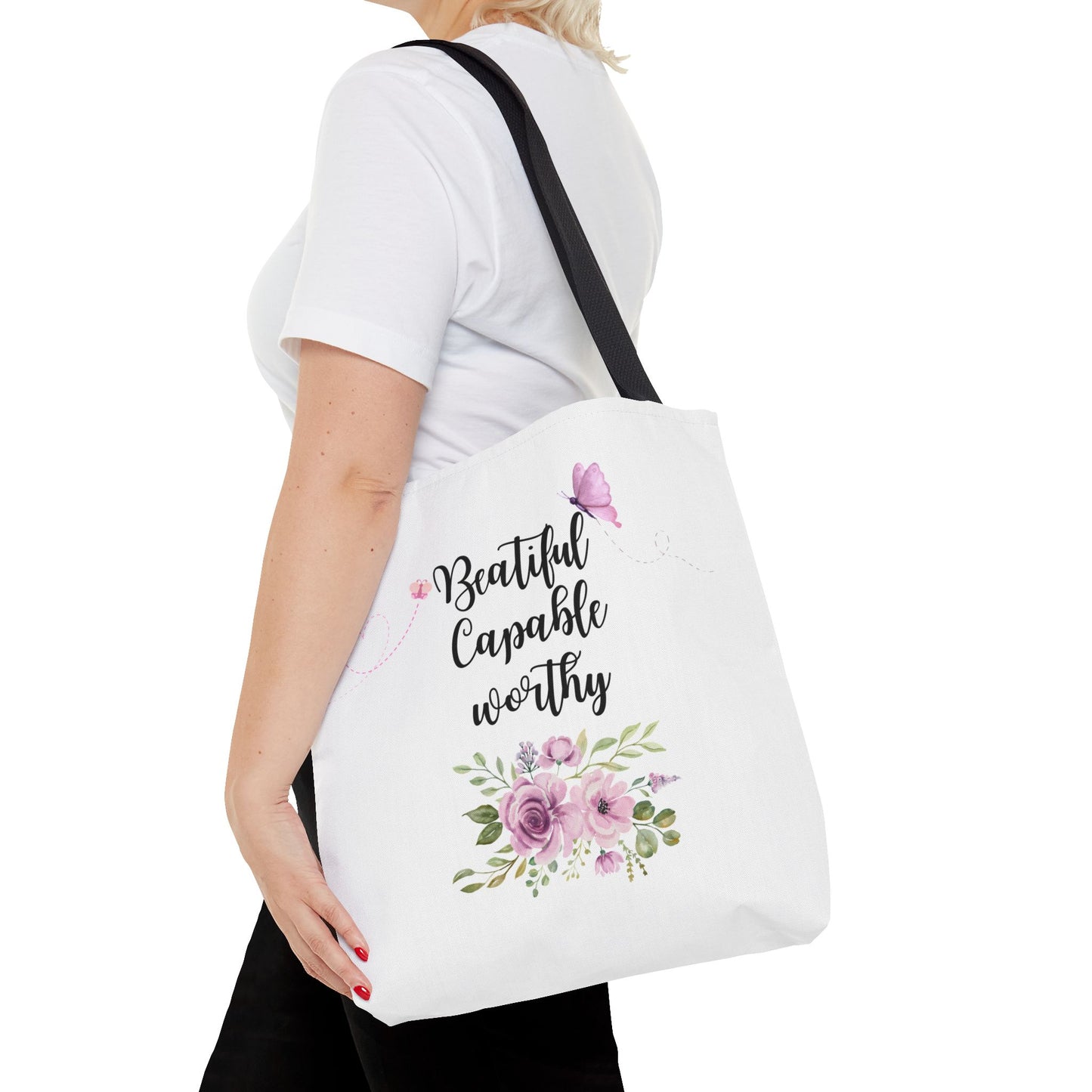 Beautiful Capable Worthy Floral Tote Bag