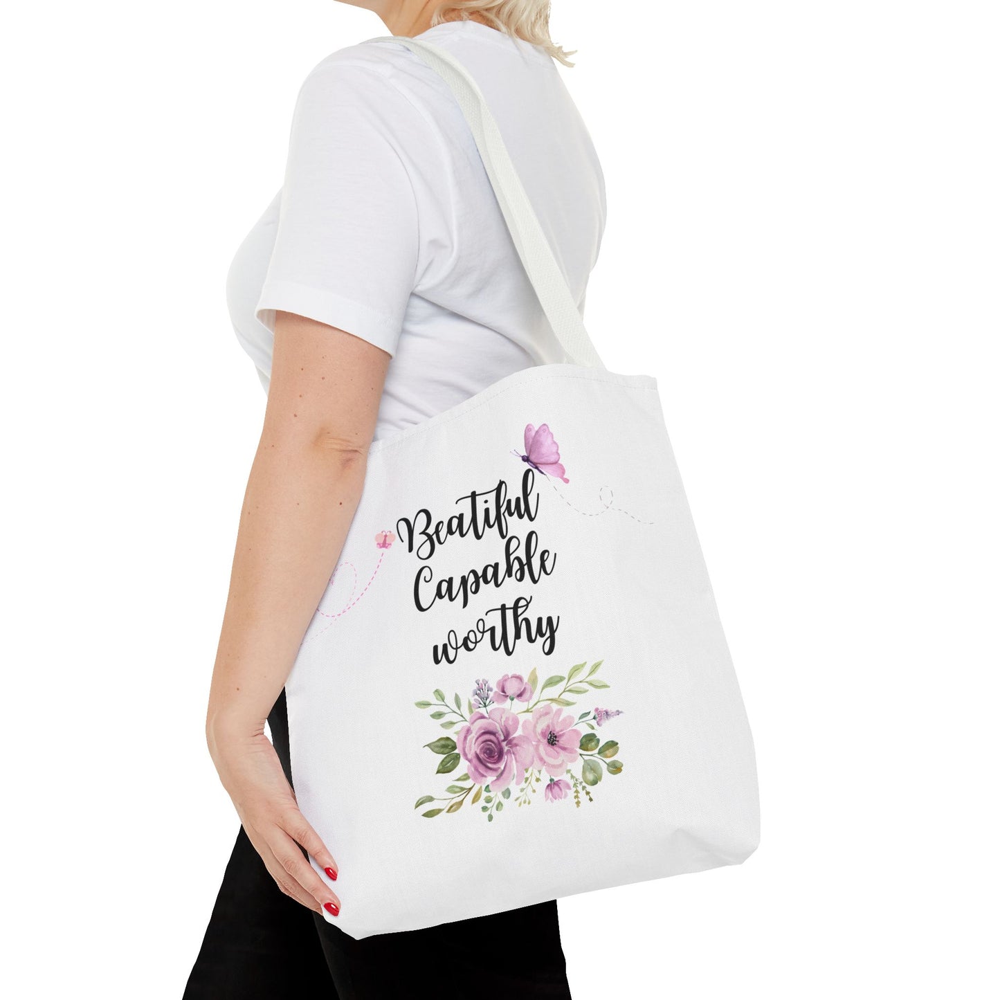 Beautiful Capable Worthy Floral Tote Bag