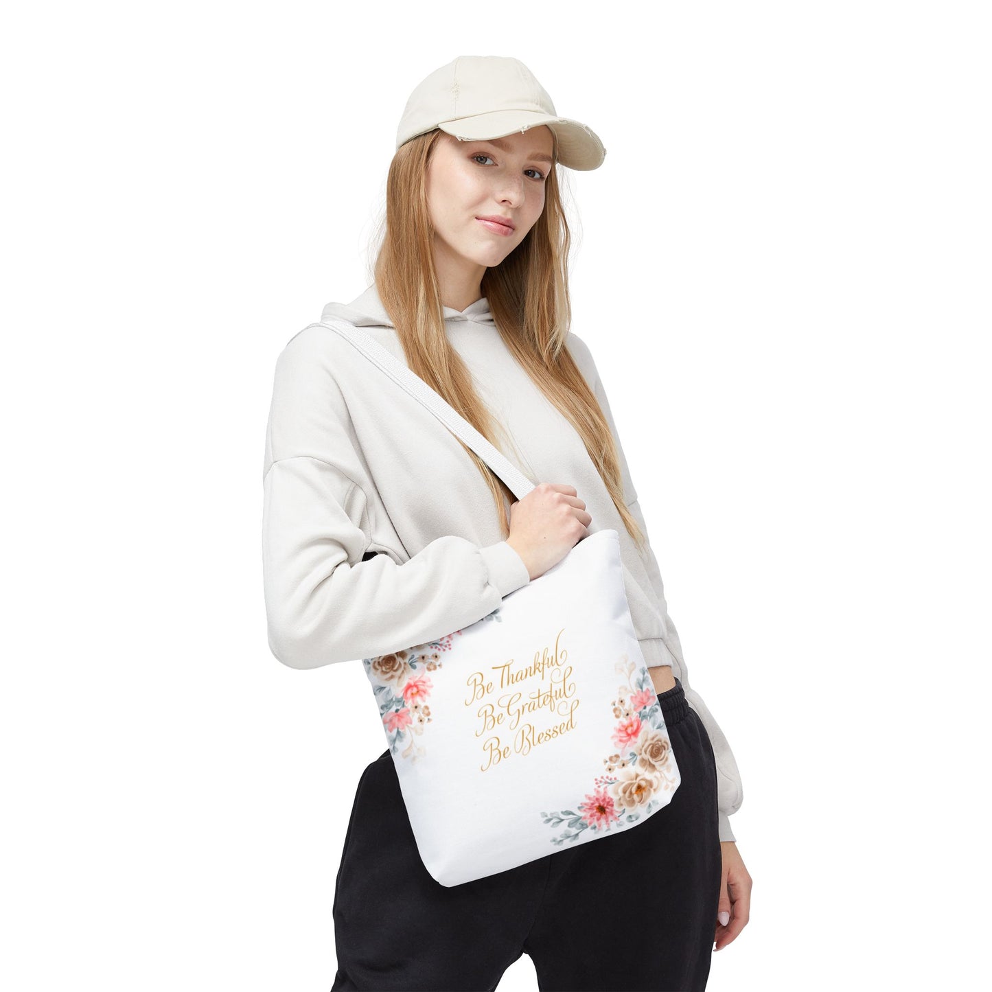 Floral Inspirational Tote Bag - Be Thankful, Grateful, Blessed