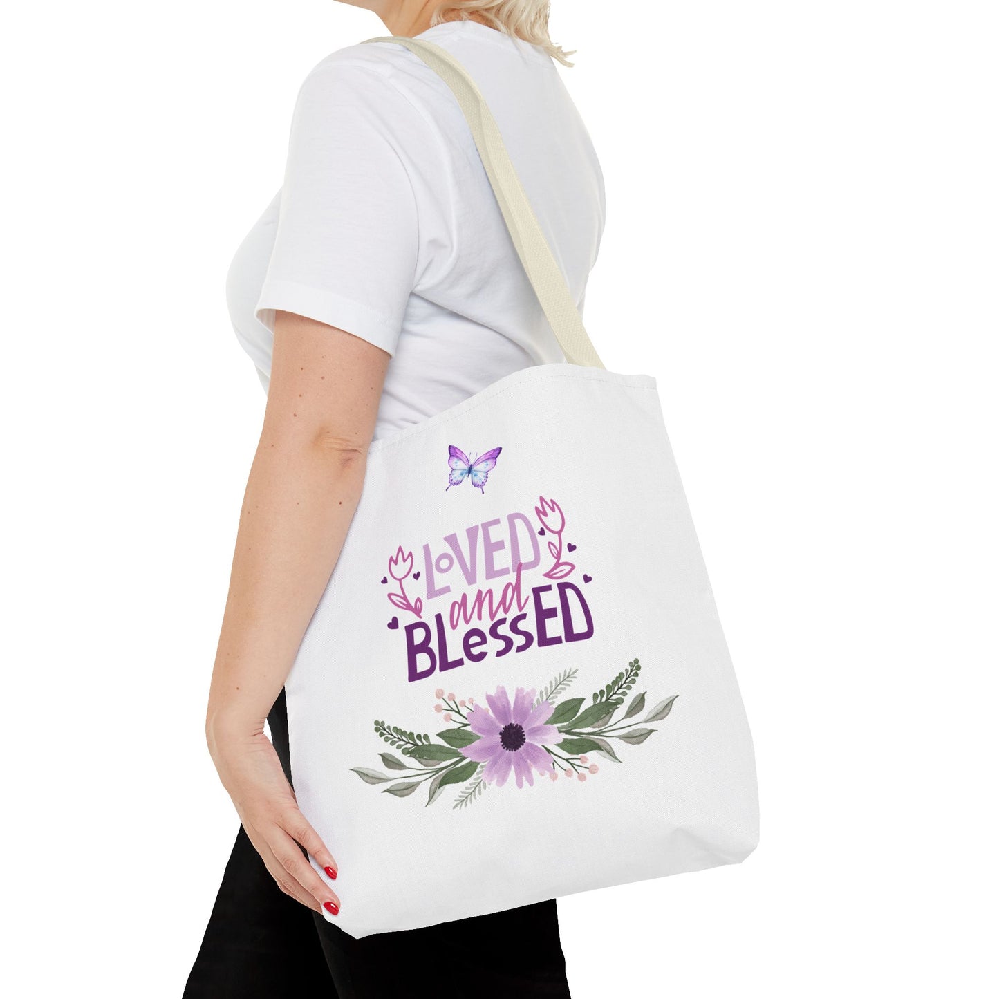 Floral Tote Bag - "Loved and Blessed" Design