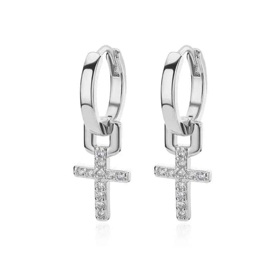Cross Eardrops 18K Gold Plating Women's Zircon Stud Earrings