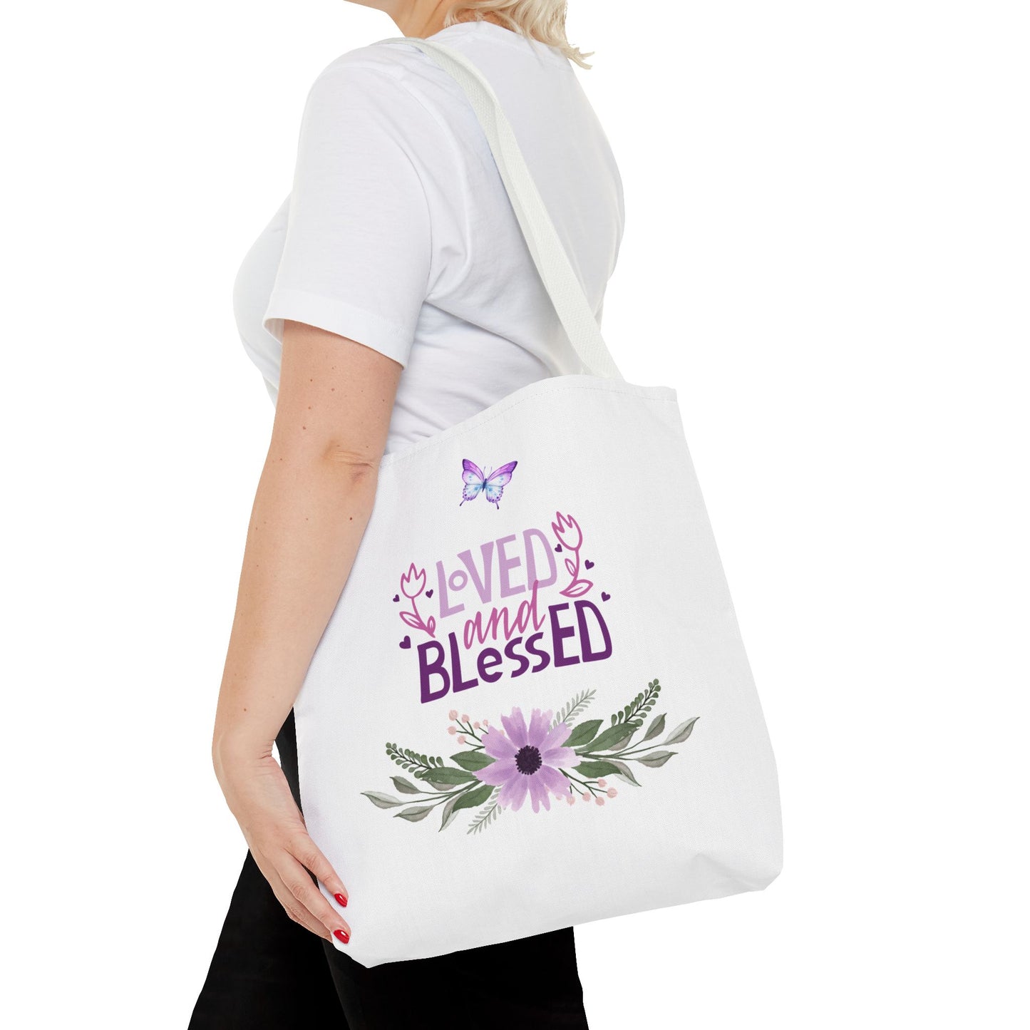 Floral Tote Bag - "Loved and Blessed" Design