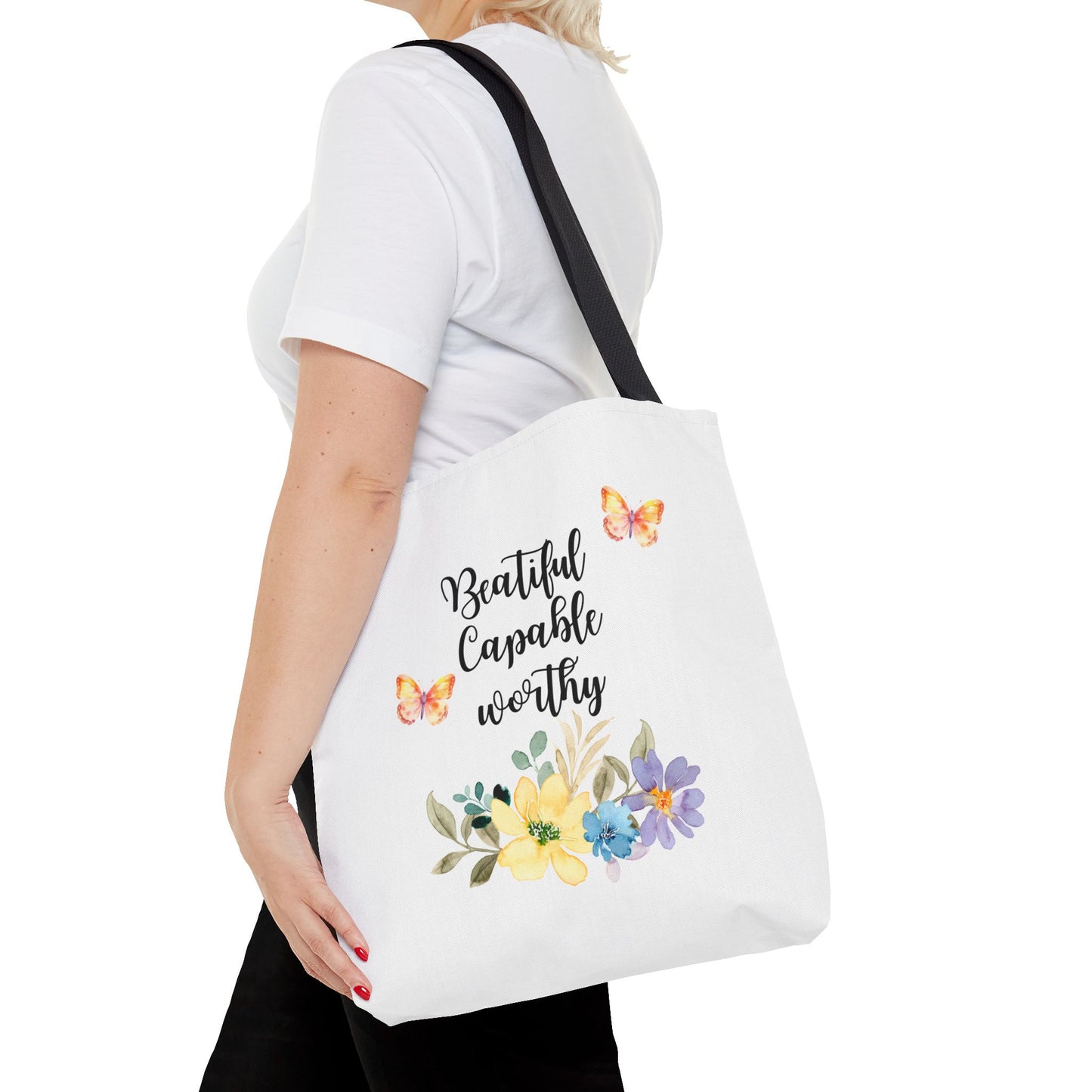 Beautiful Capable Worthy Floral Tote Bag
