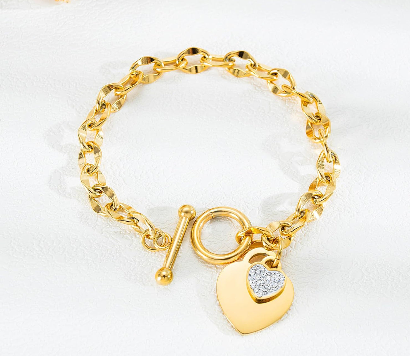 Pulsera de Encanto de Corazón de Amor de Acero Inoxidable para Mujeres Regalo Romántico Plateado/Rosa/Oro de 18k con Cierre OT (oro de 18k-1)