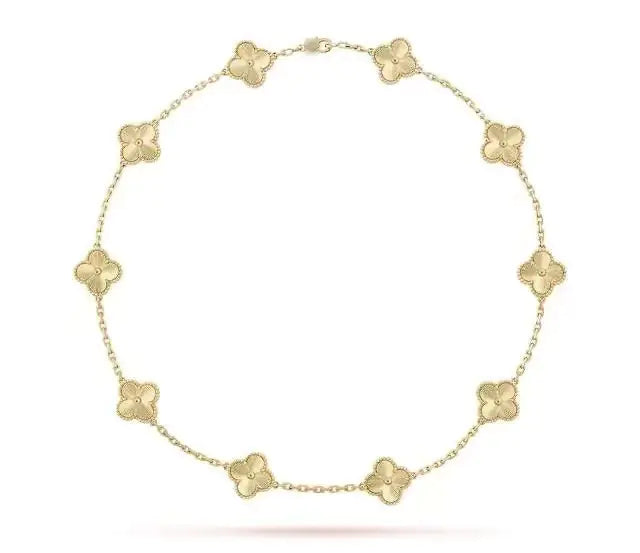 Collar de Ágata Negra Dorada con Colgante de Trébol