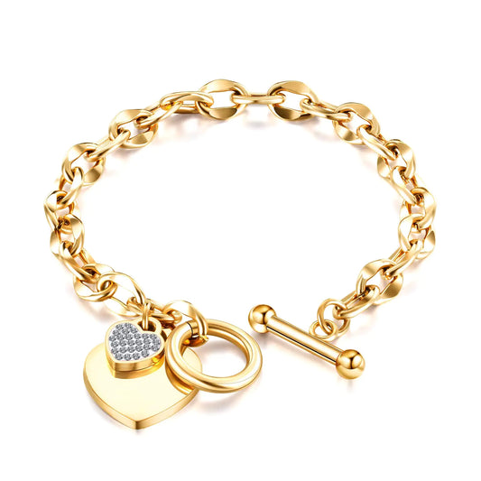 Pulsera de Encanto de Corazón de Amor de Acero Inoxidable para Mujeres Regalo Romántico Plateado/Rosa/Oro de 18k con Cierre OT (oro de 18k-1)