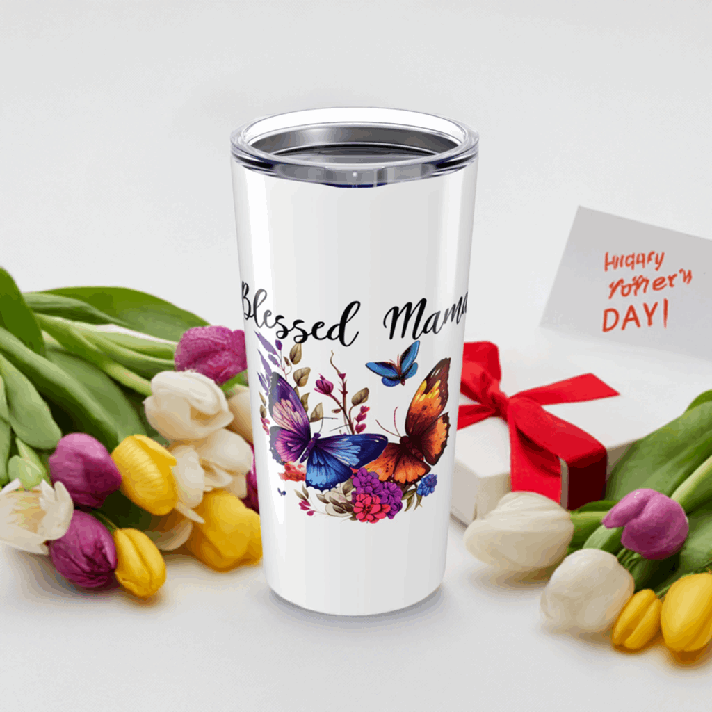 Blessed Mama 20oz Tumbler with Butterfly Design - Perfect for Moms and Gift Giving
