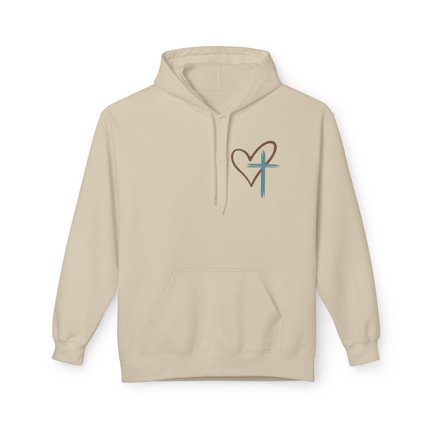 unisex Christian Hoodie — "Jesus Has My Back" Cross & Heart Faith Pullover
