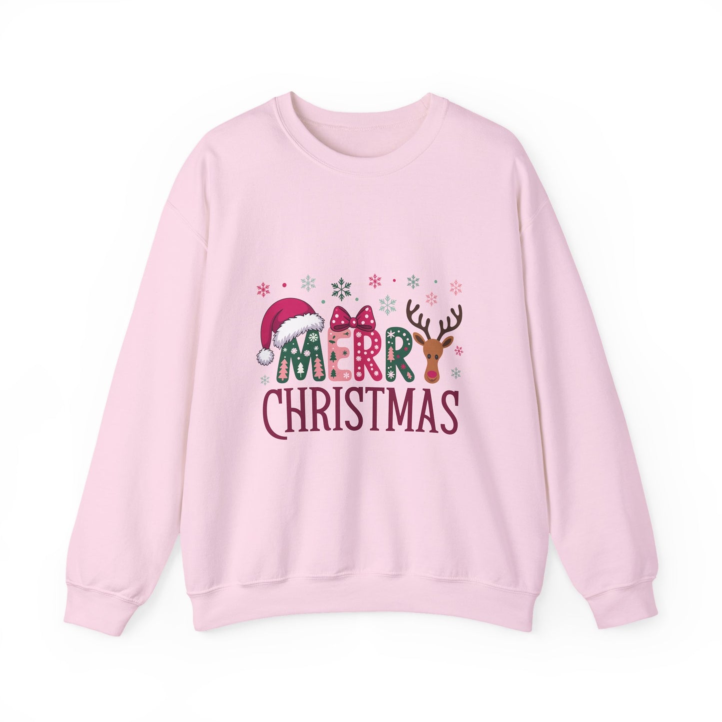 Christmas Crewneck Sweatshirt — Festive "Merry Christmas" Reindeer & Santa Hat Design