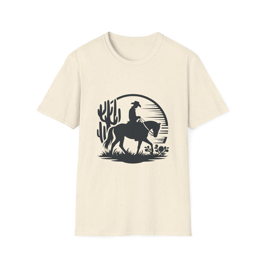 Cowboy Sunset Graphic Tee, Vintage Western T-Shirt, Gift for Horse Lovers, Retro Cowboy Shirt, Unisex Casual Wear