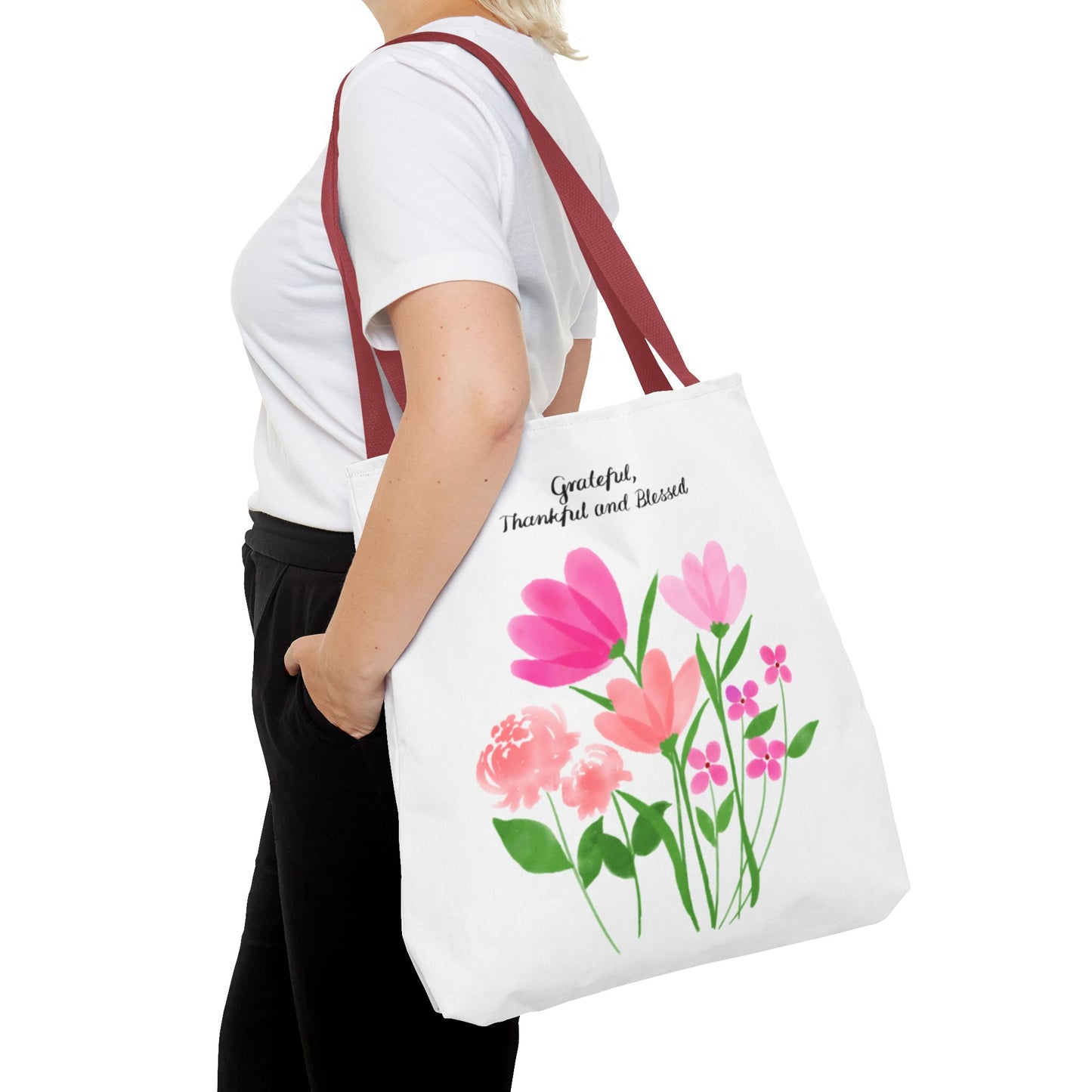 Grateful Floral Tote Bag - Thankful and Blessed Design