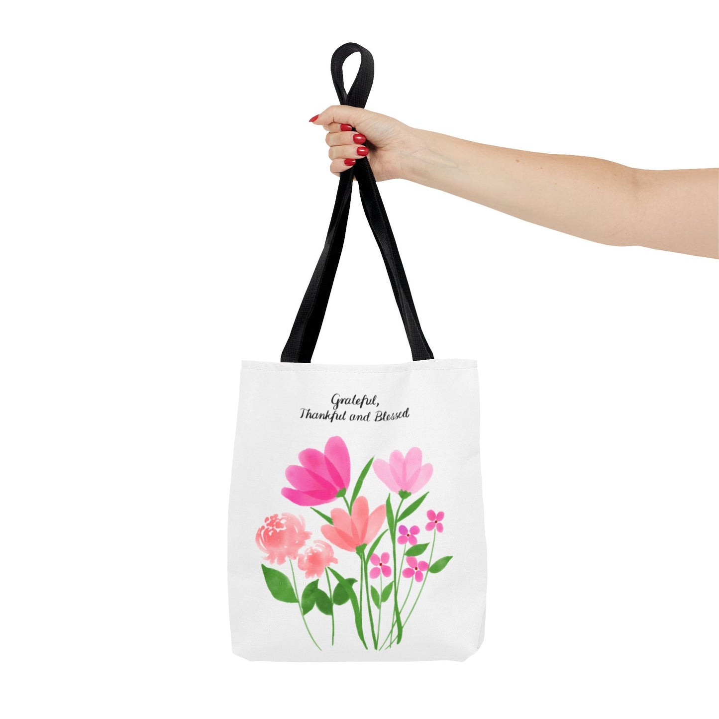 Grateful Floral Tote Bag - Thankful and Blessed Design