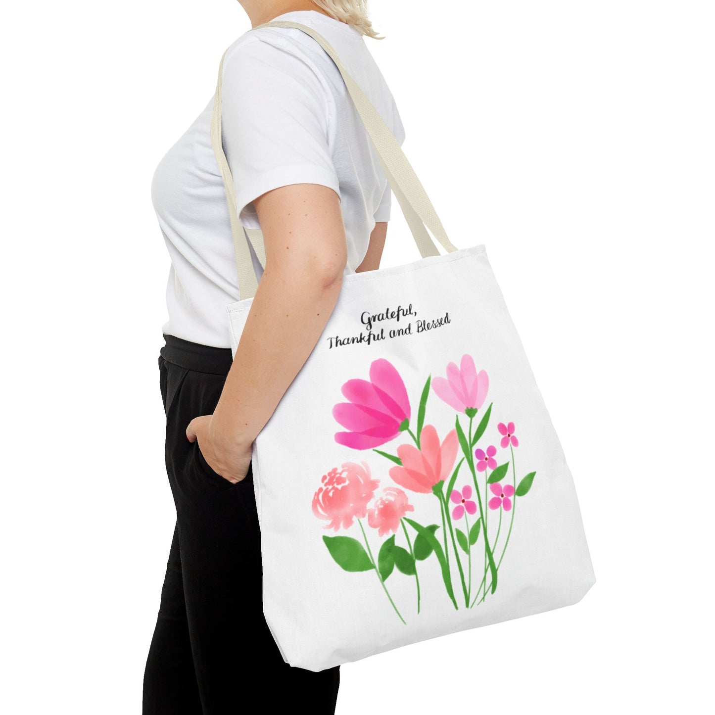 Grateful Floral Tote Bag - Thankful and Blessed Design