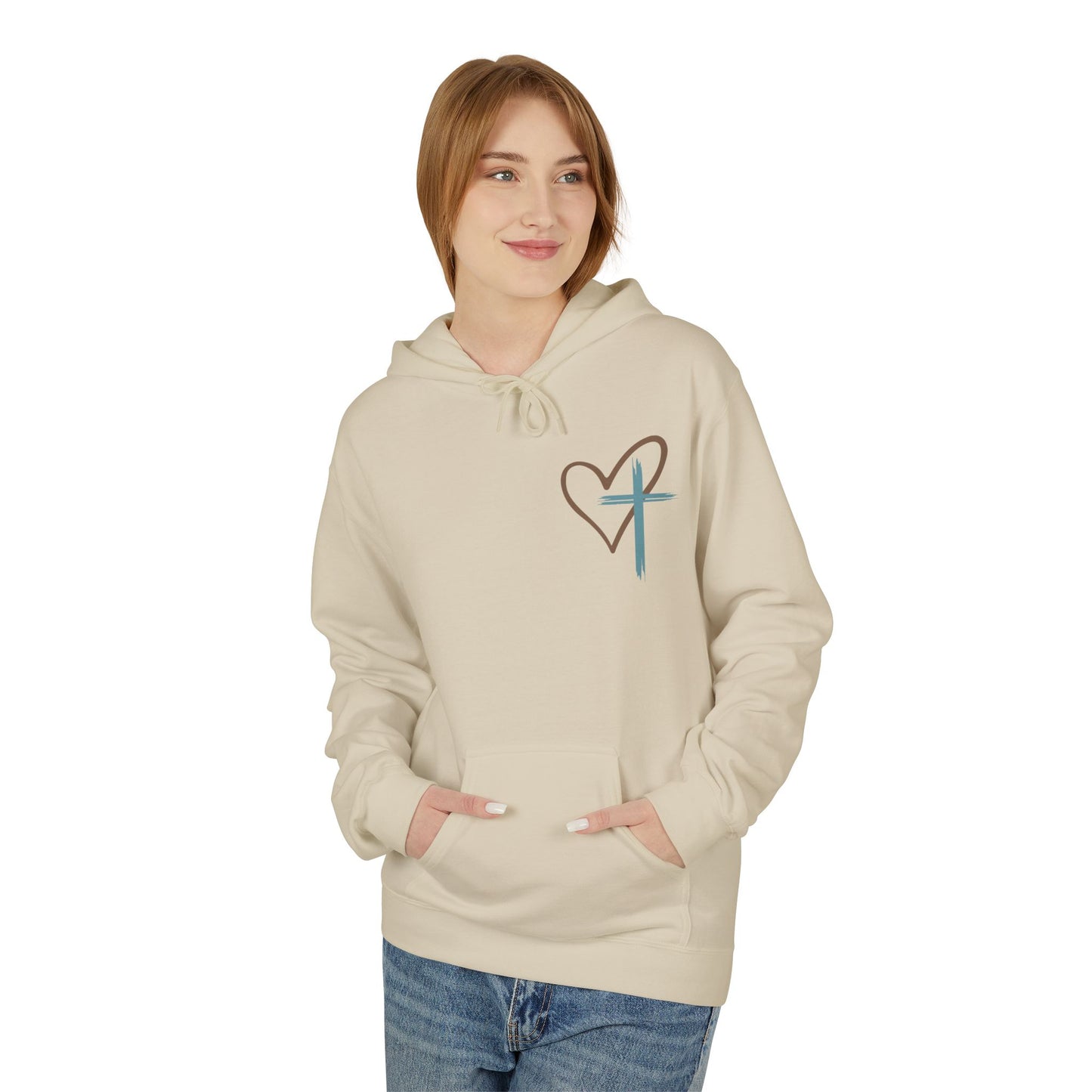 unisex Christian Hoodie — "Jesus Has My Back" Cross & Heart Faith Pullover