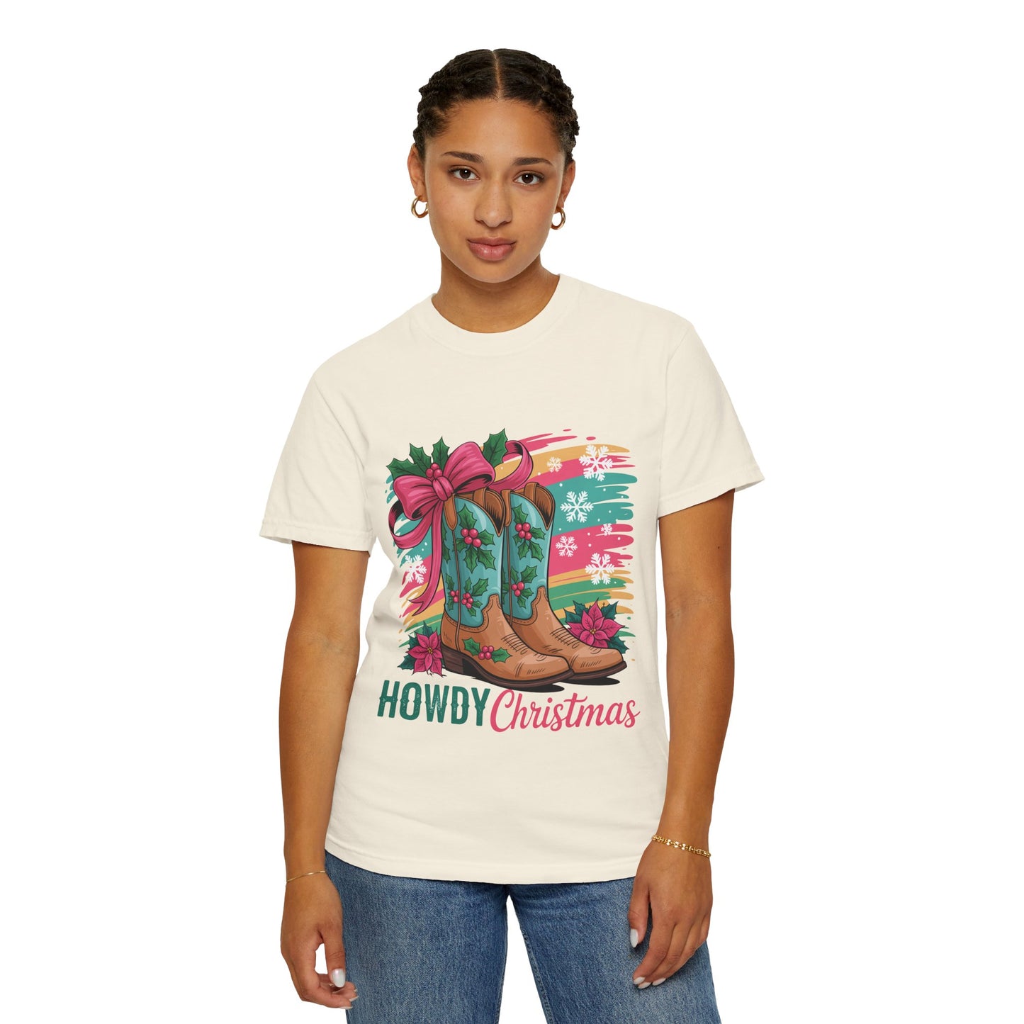 Howdy Christmas T-Shirt — Festive Cowboy Boots Holiday Tee