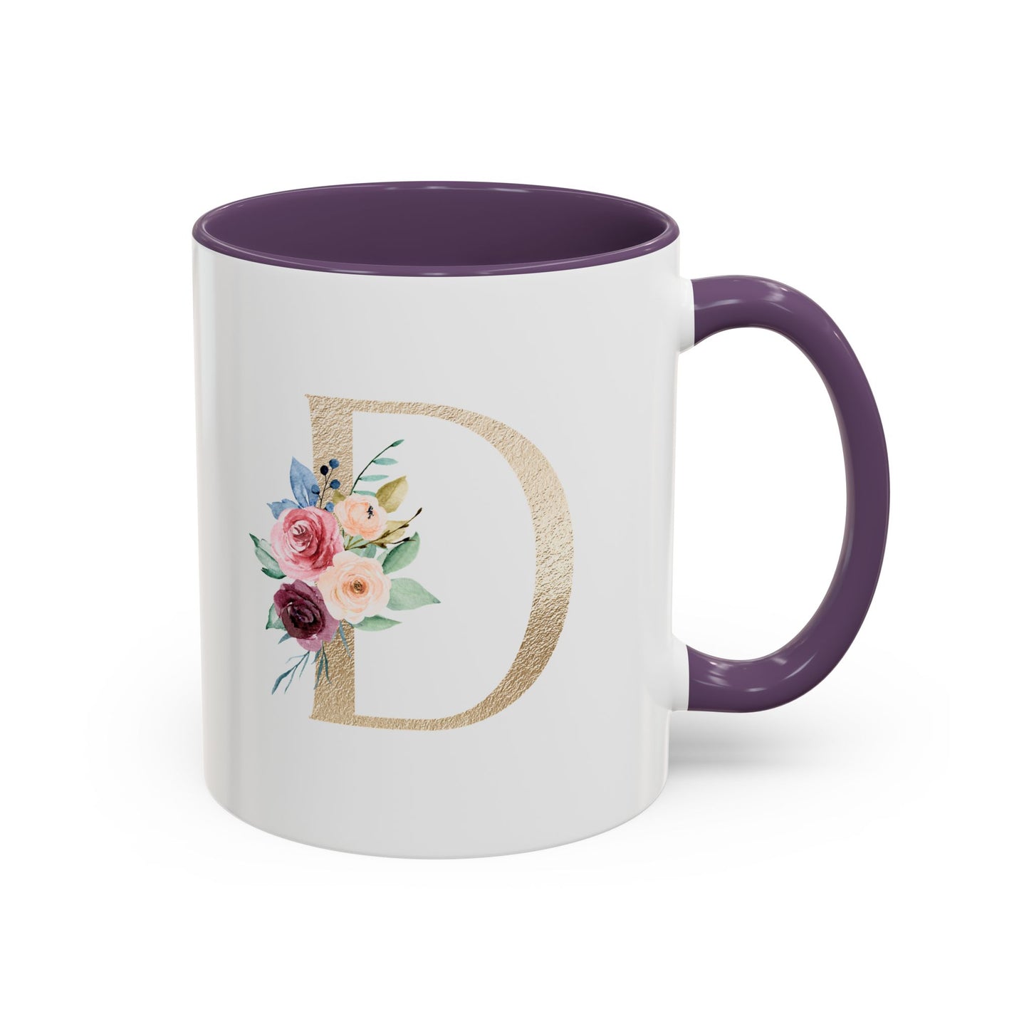 Taza Personalizada con Inicial Floral – Letra D | Regalo Elegante Personalized Initial 'D'  Floral Gold Monogram  Coffee Mug- Ceramic Cup