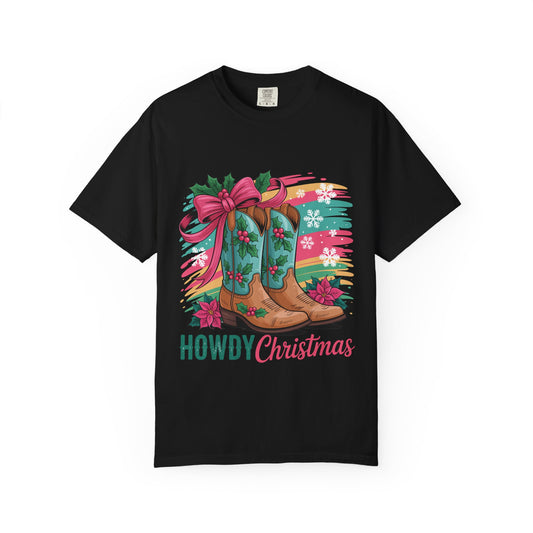 Howdy Christmas T-Shirt — Festive Cowboy Boots Holiday Tee