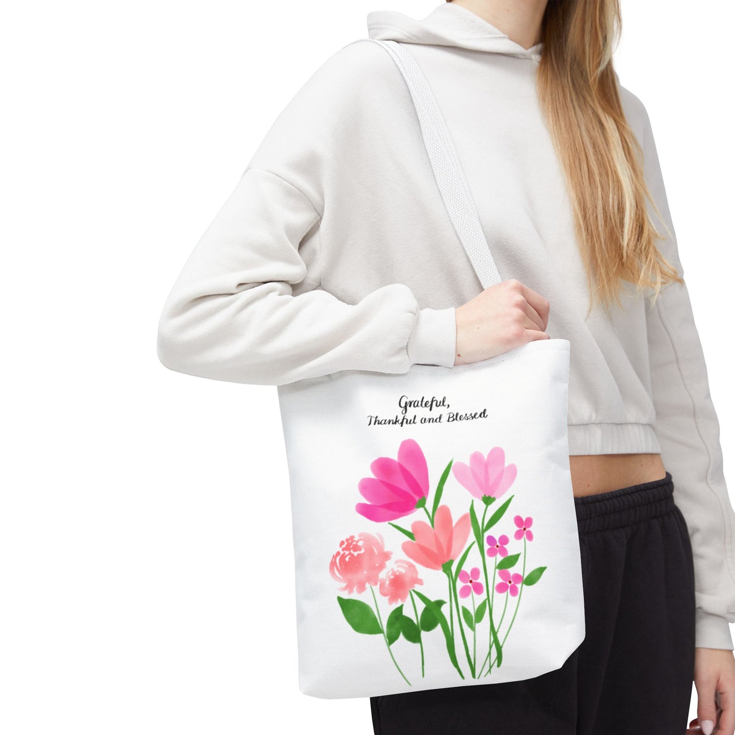 Grateful Floral Tote Bag - Thankful and Blessed Design
