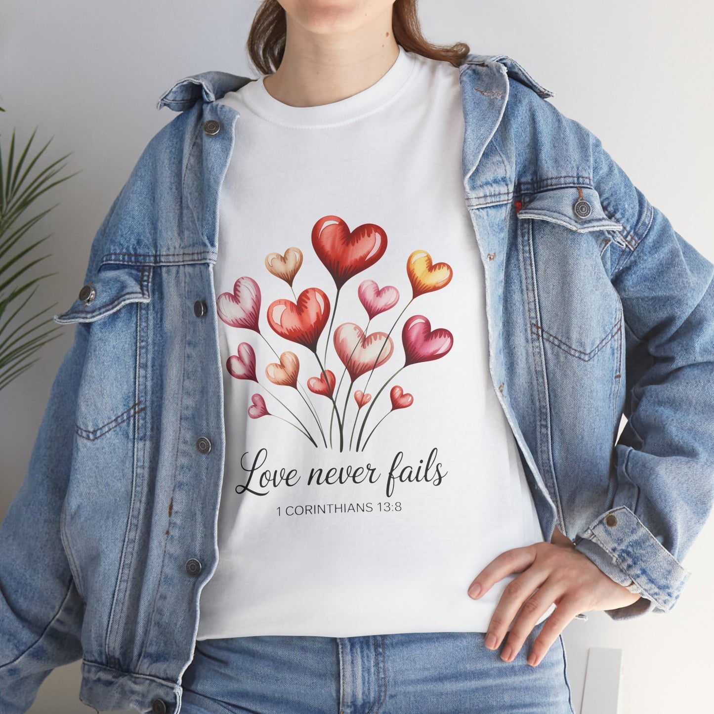 Heart Bouquet T‑Shirt — "Love Never Fails" Romantic Graphic Tee