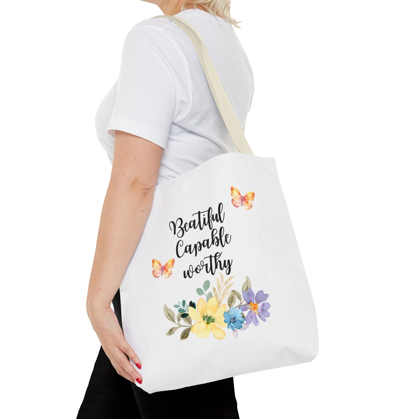 Beautiful Capable Worthy Floral Tote Bag