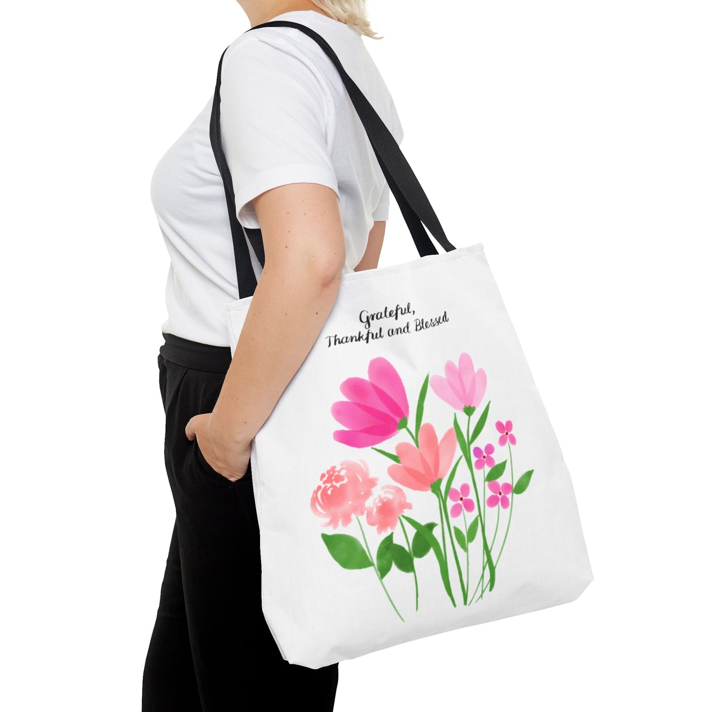 Grateful Floral Tote Bag - Thankful and Blessed Design