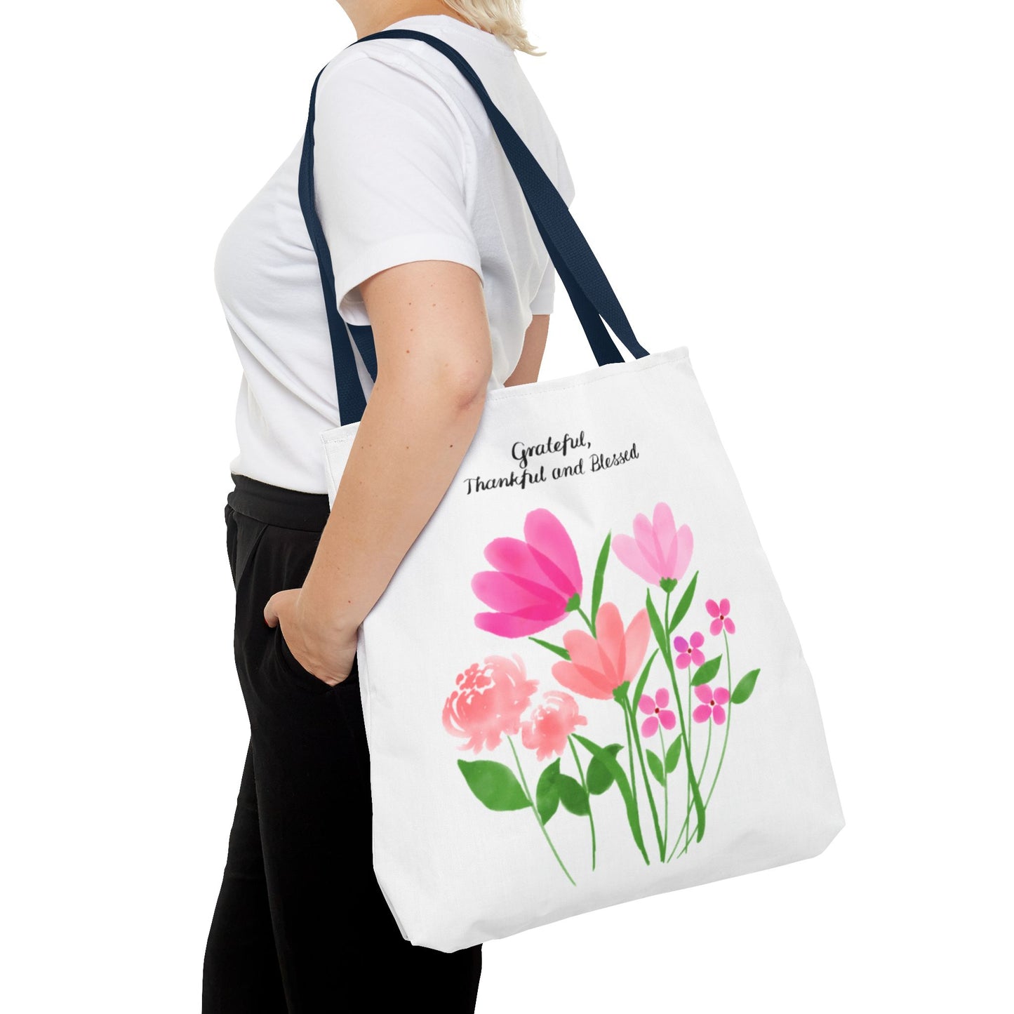 Grateful Floral Tote Bag - Thankful and Blessed Design
