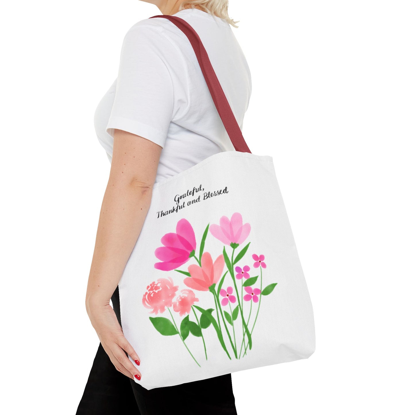 Grateful Floral Tote Bag - Thankful and Blessed Design
