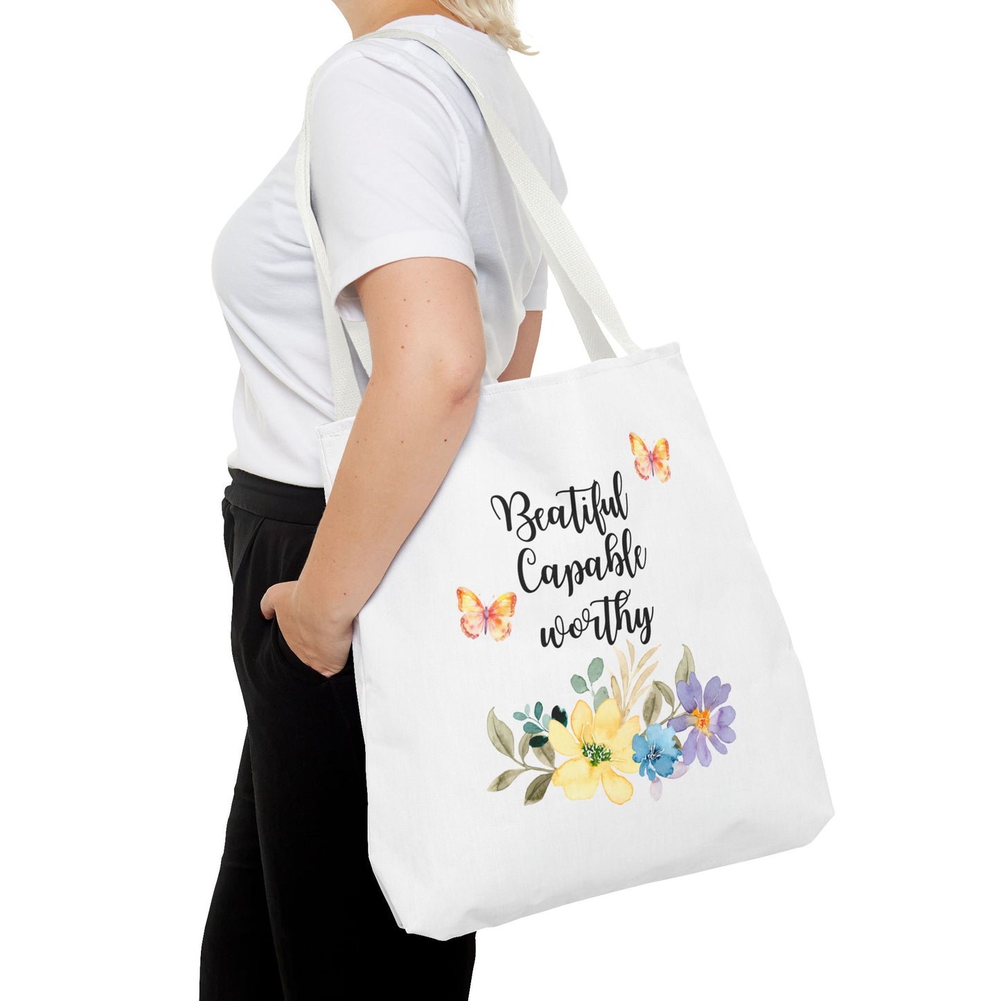 Beautiful Capable Worthy Floral Tote Bag