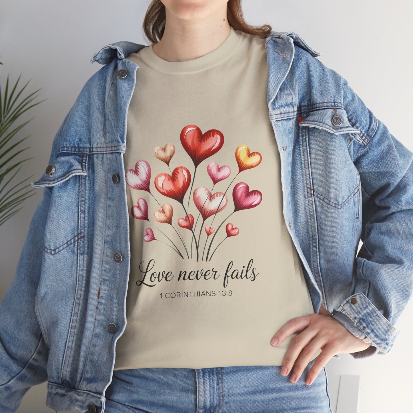 Heart Bouquet T‑Shirt — "Love Never Fails" Romantic Graphic Tee
