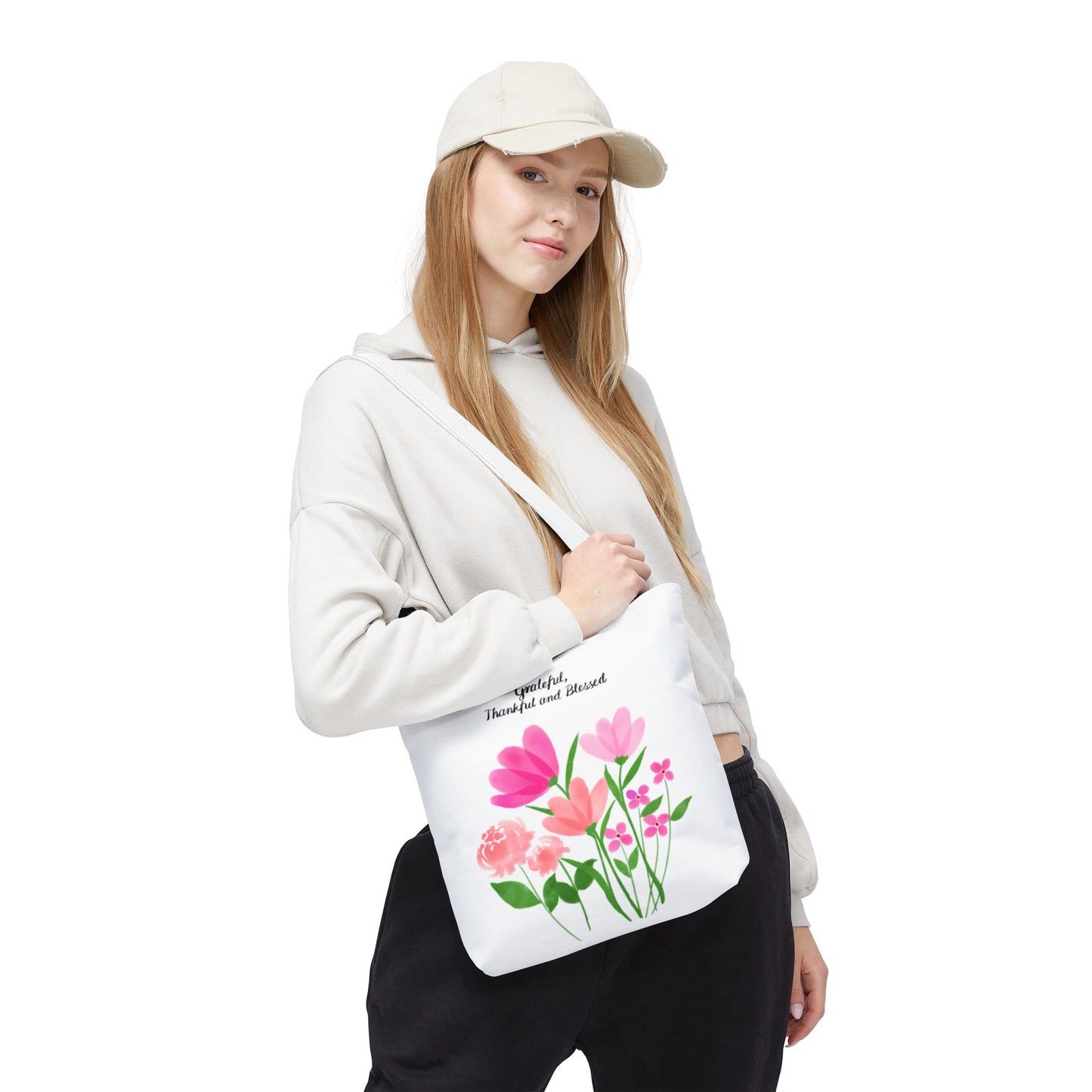 Grateful Floral Tote Bag - Thankful and Blessed Design