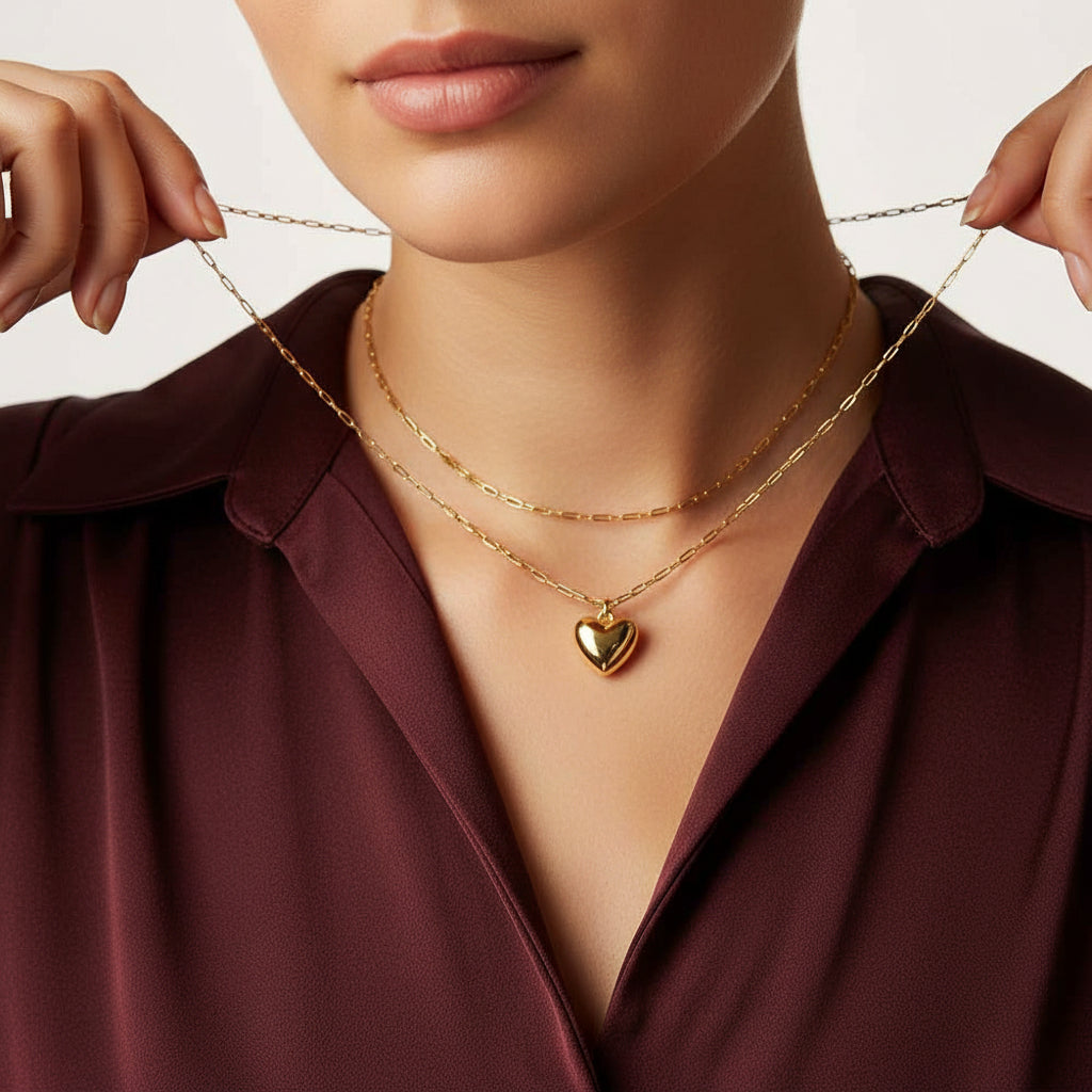 Gold-plated Jessica Puffed Heart Shaped Necklace