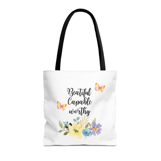 Beautiful Capable Worthy Floral Tote Bag