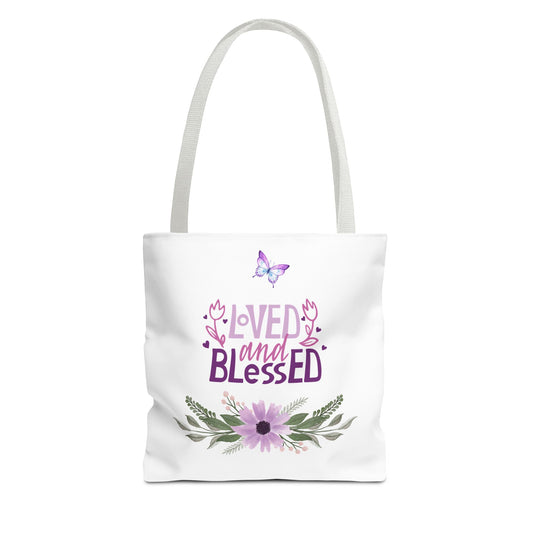 Floral Tote Bag - "Loved and Blessed" Design