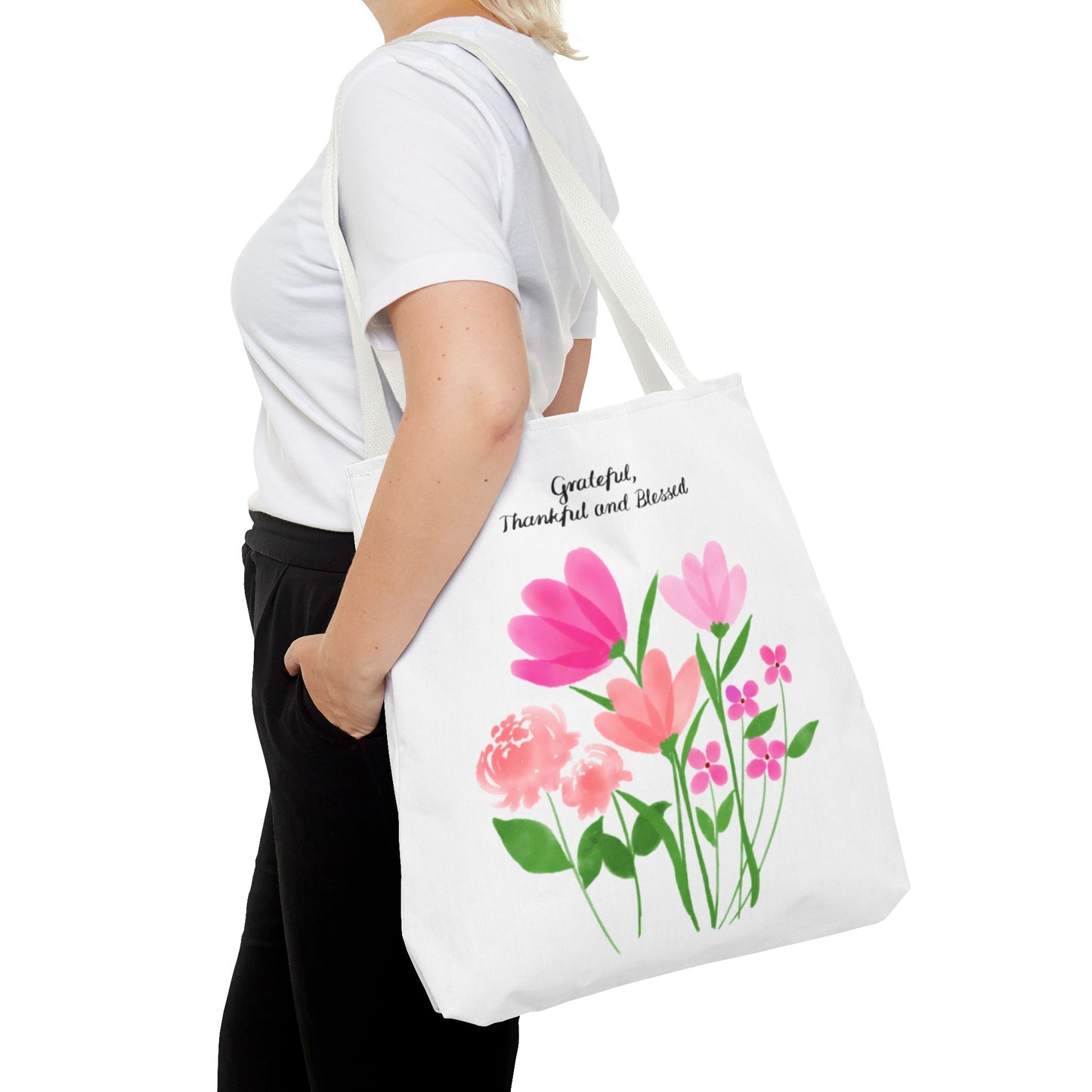 Grateful Floral Tote Bag - Thankful and Blessed Design